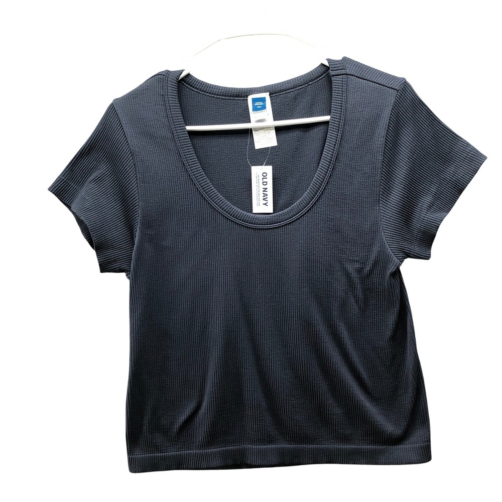 NWT Old Navy Exhale Seamless Top Womens XXL Navy Scoop Neck Ribbed Active